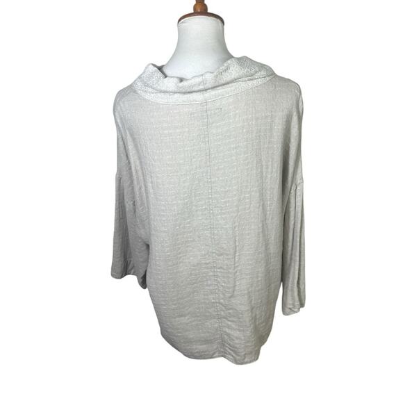 Flax Beige Natural Lagenlook Linen Cowl Neck Pullover with Pocket Blouse Size S - Picture 2 of 8